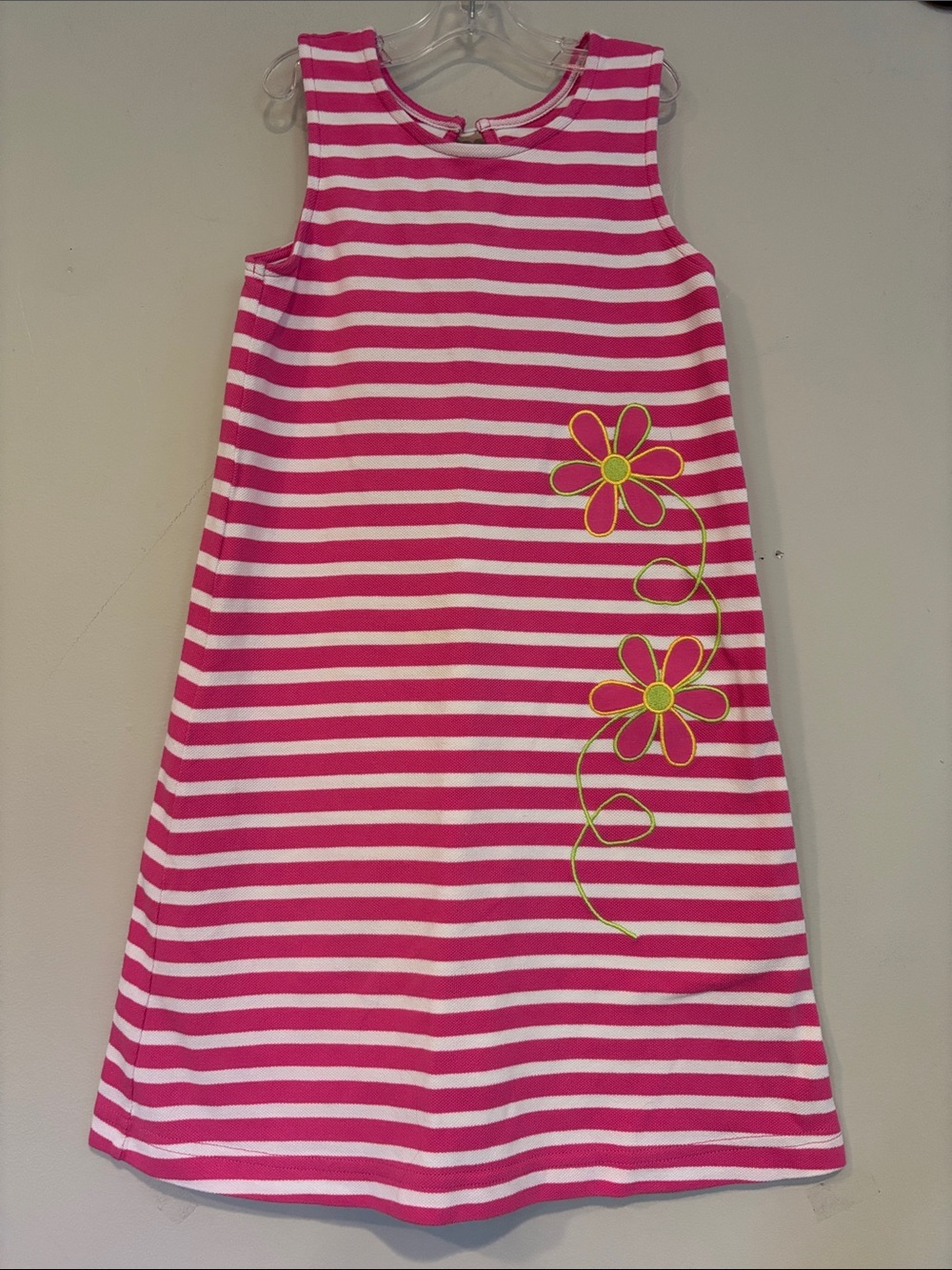 Florence Eiseman Pink & White Striped Dress with Floral Appliqué